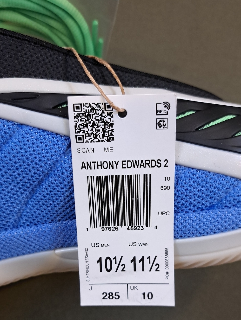Anthony Edwards 2 Basketball Shoes - Color: Blue/Black/Green - Size: Men 10.5 - Picture 10 of 10